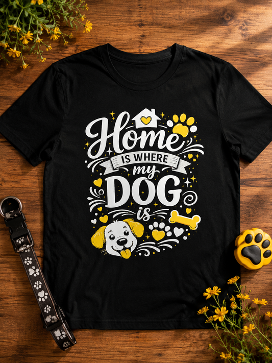 Dog Lover T-Shirt | "Home Is Where My Dog Is" | Unisex Premium Black Tee
