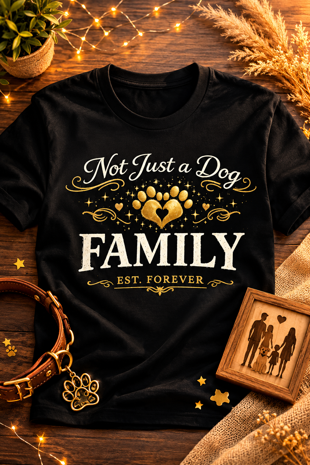 Not Just a Dog Family | Premium Gold Dog Lover T-Shirt | Emotional Gift for Pet Parents