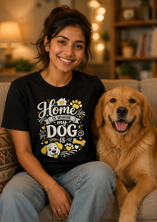 Dog Lover T-Shirt | "Home Is Where My Dog Is"  | Unisex Premium Black Tee
