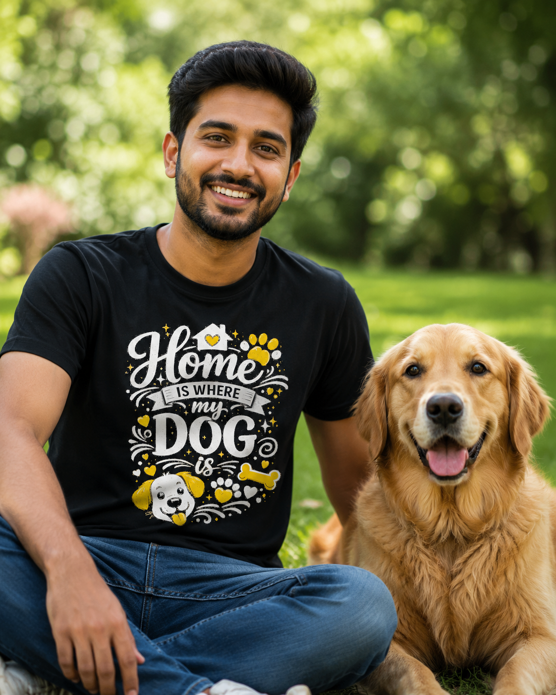 Dog Lover T-Shirt | "Home Is Where My Dog Is"  | Unisex Premium Black Tee