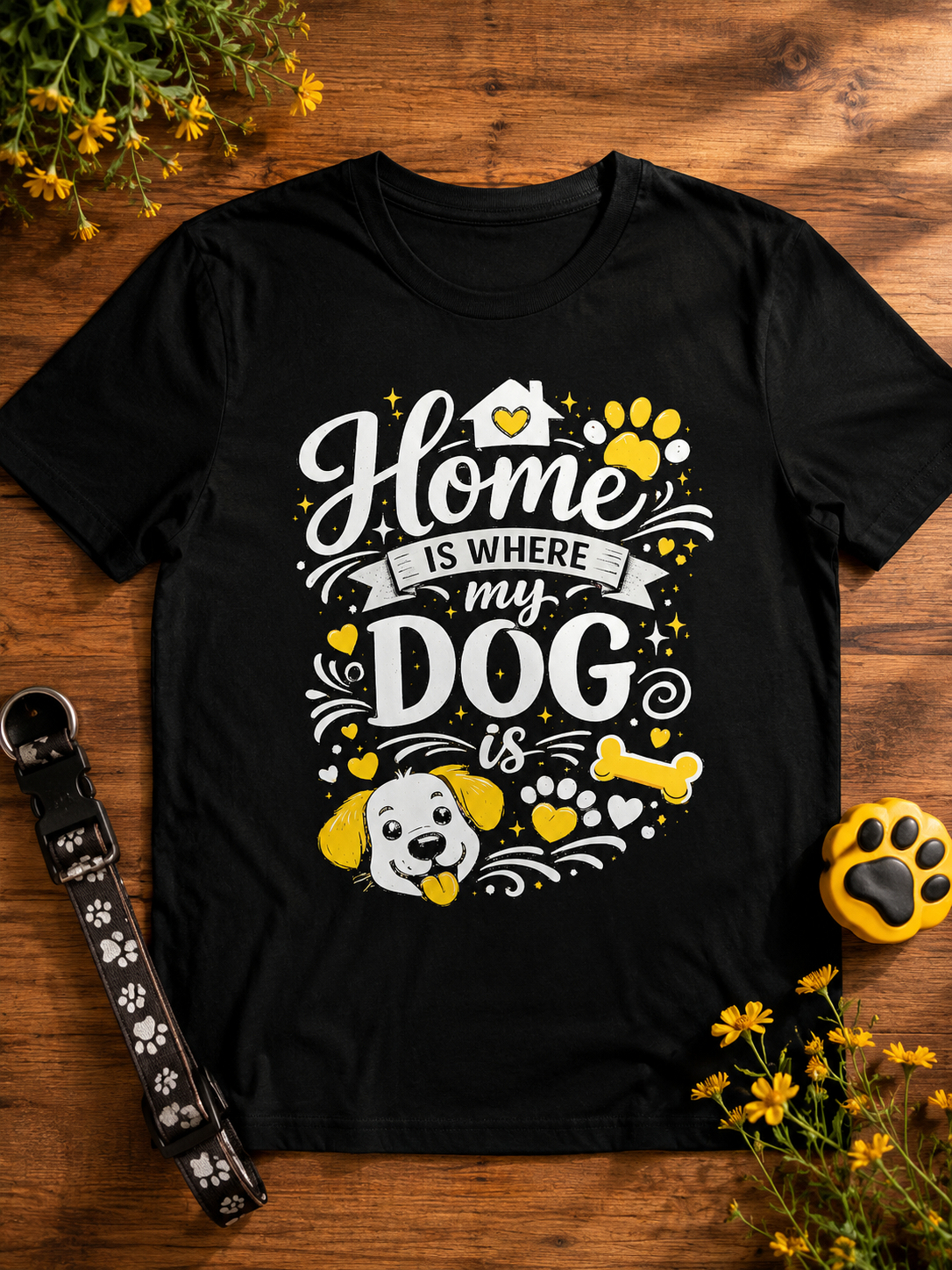 Dog Lover T-Shirt | "Home Is Where My Dog Is"  | Unisex Premium Black Tee