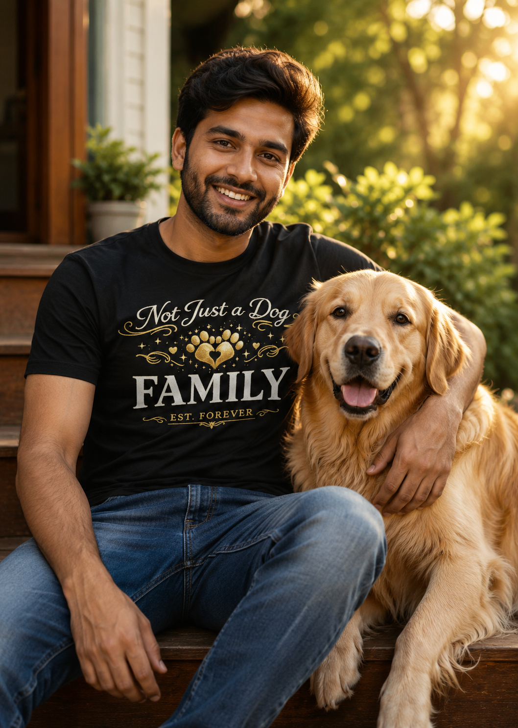 Not Just a Dog Family | Premium Gold Dog  Lover T-Shirt | Emotional Gift for Pet Parents