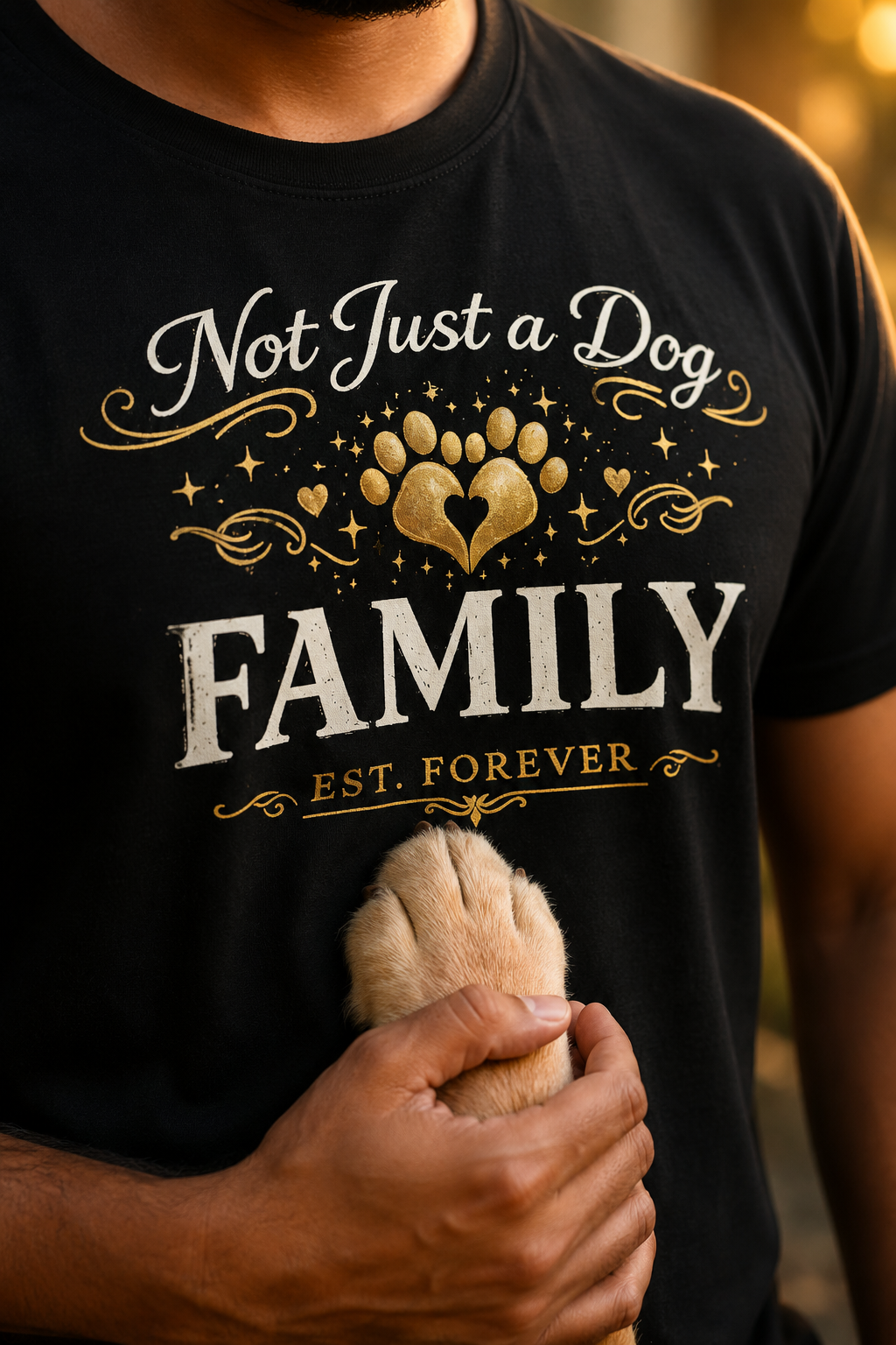 Not Just a Dog Family | Premium Gold Dog  Lover T-Shirt | Emotional Gift for Pet Parents